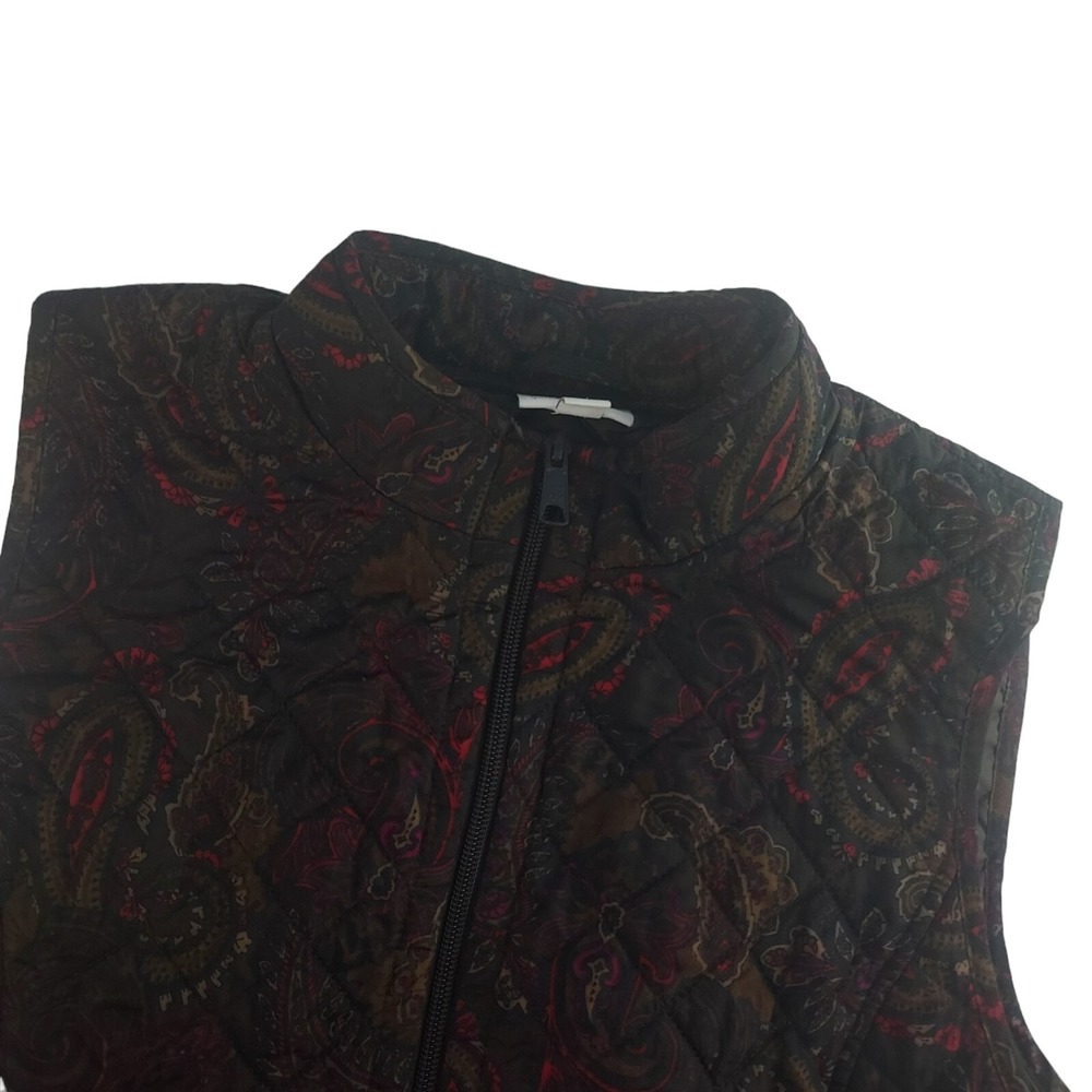 J. Jill Women Medium Brown Paisley Heritage Quilted Zip Up Puffer Vest WOW009861